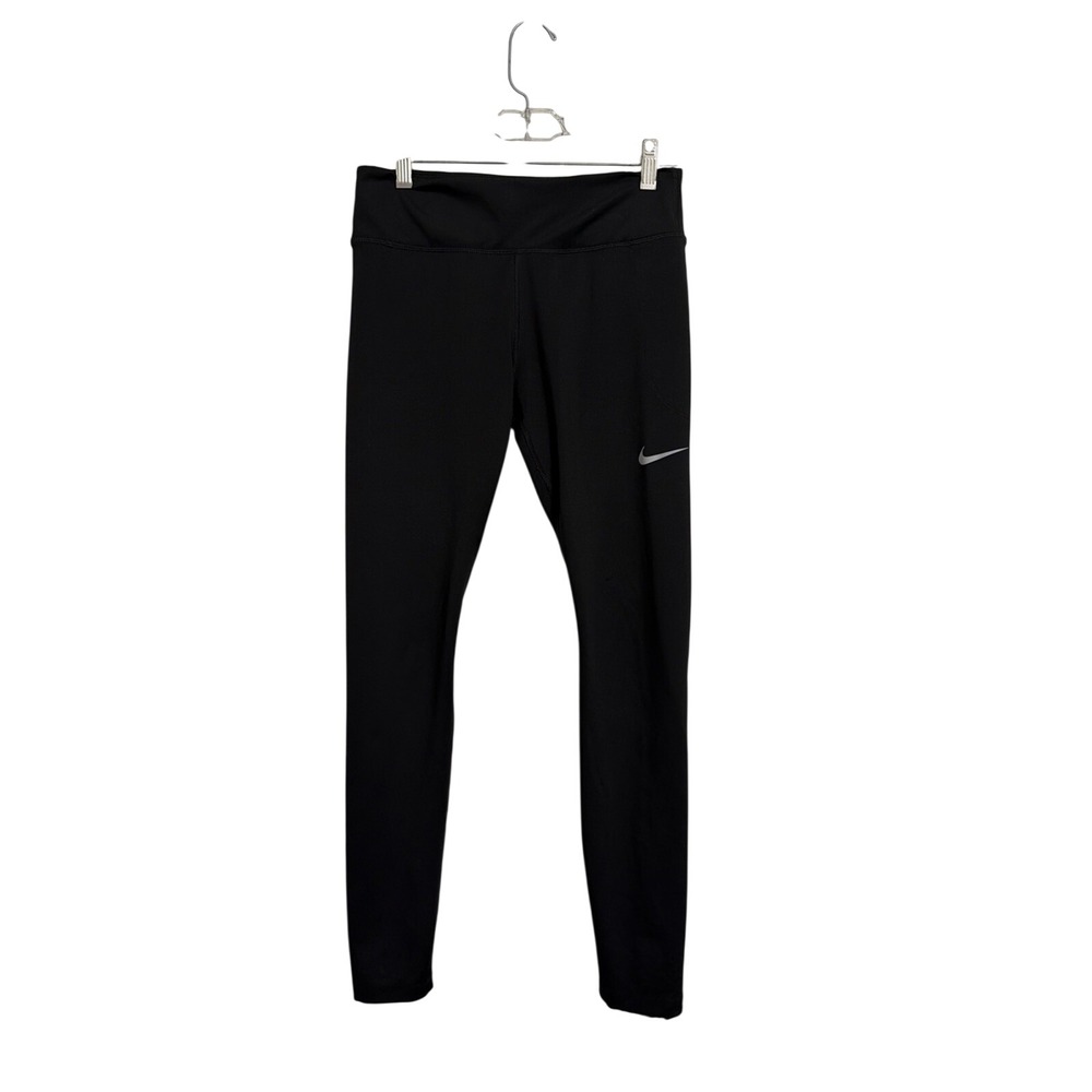 Nike Dri-FIT Women Black Running‎ Leggings Medium Zip Pocket Reflective Swoosh